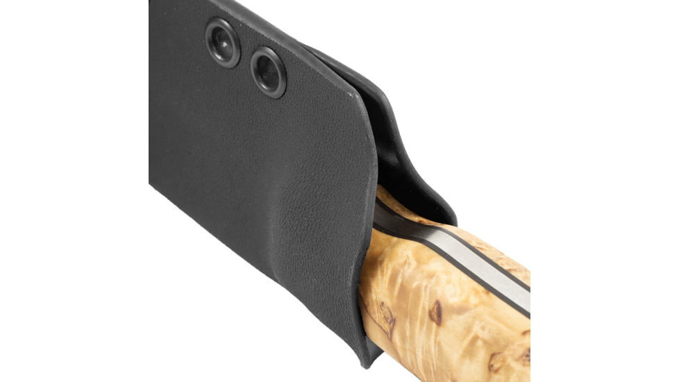 Casstrom No. 10 Birch Flat Grind Forest Knife, 8.63in Overall, 4in Satin 14C28N Sandvik Blade, Curly Birch Handle, Flat Grind Blade, Black Kydex Sheath, 14118