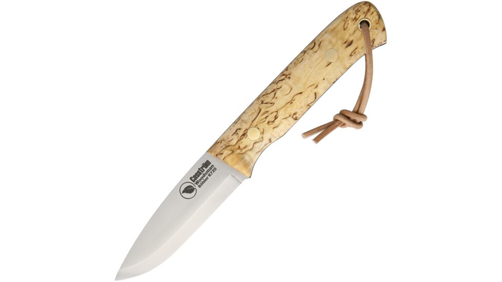 Casstrom Woodsman Curly Birch Fixed Blade Knife, 3.5in, Bohler K720 Steel, Standard Edge, Satin, Curly Birch Handle CI10824