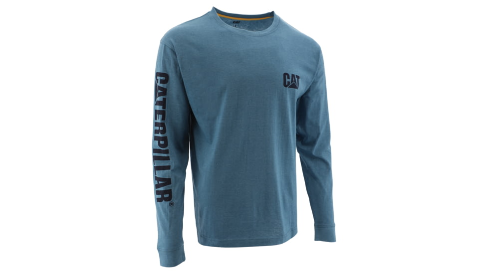 Caterpillar Trademark Banner L/S Tee - Men's, Large, Regular, Real Teal Heather, 1510034-13084-L