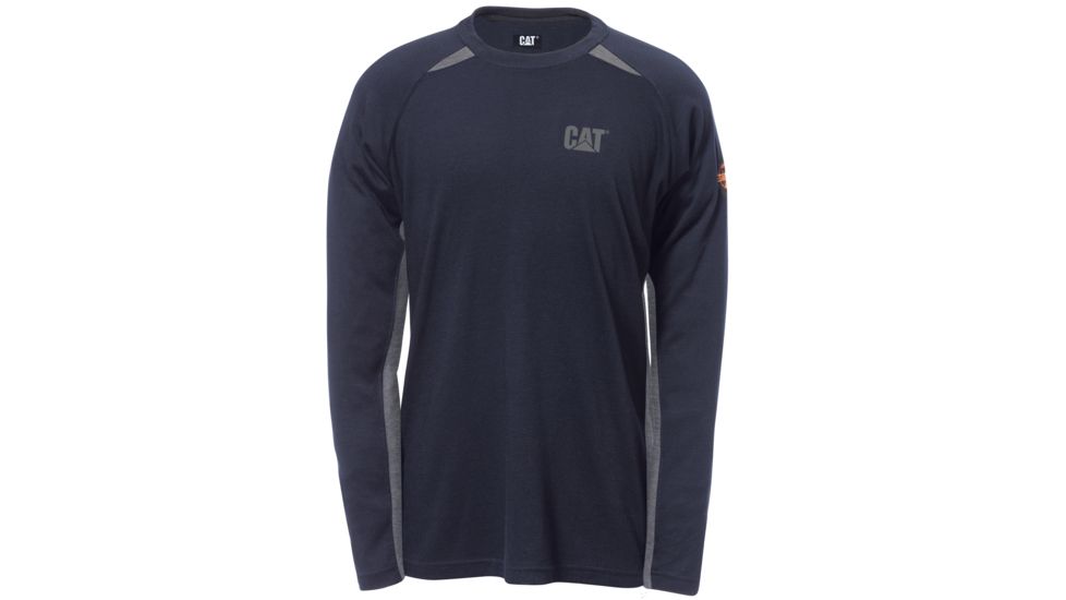 Caterpillar Flame Resistant Long Sleeve Performance Crew Shirt, FR Navy-Heather, Extra Large 1630003-10642-XL