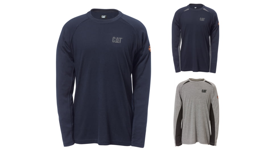 Caterpillar Flame Resistant Long Sleeve Performance Crew Shirt, FR Navy, FR Navy Heather, Heather Grey