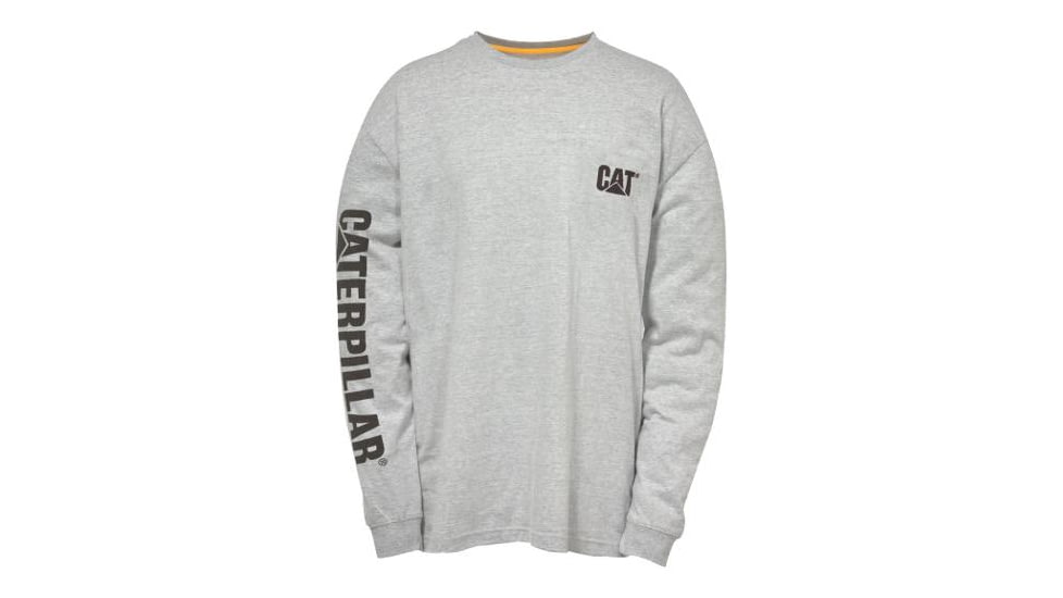 Caterpillar Trademark Banner Long Sleeve Tee - Mens, Heather Grey/Blue, Large, 1510034-12653-L