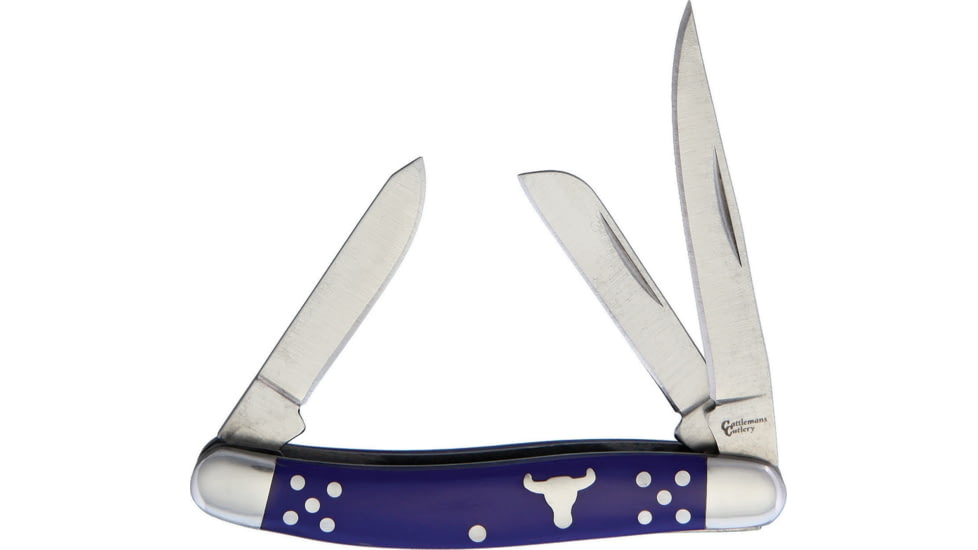 CattlemanS Cutlery Cattleman Stockman Blue Folding Knife, Satin SS Clip, Sheepsfoot, Spey Blades, Blue Smooth Bone Handle, Nickel Silver Bolster, Inlay Shield, Blue, CC0001BL