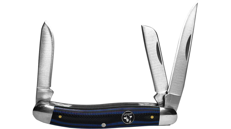 CattlemanS Cutlery Cowhand Stockman Blue Folding Knife, Satin finish 3Cr13 stainless clip, sheepsfoot, and, Black and blue G10 handle, CC0001GBL