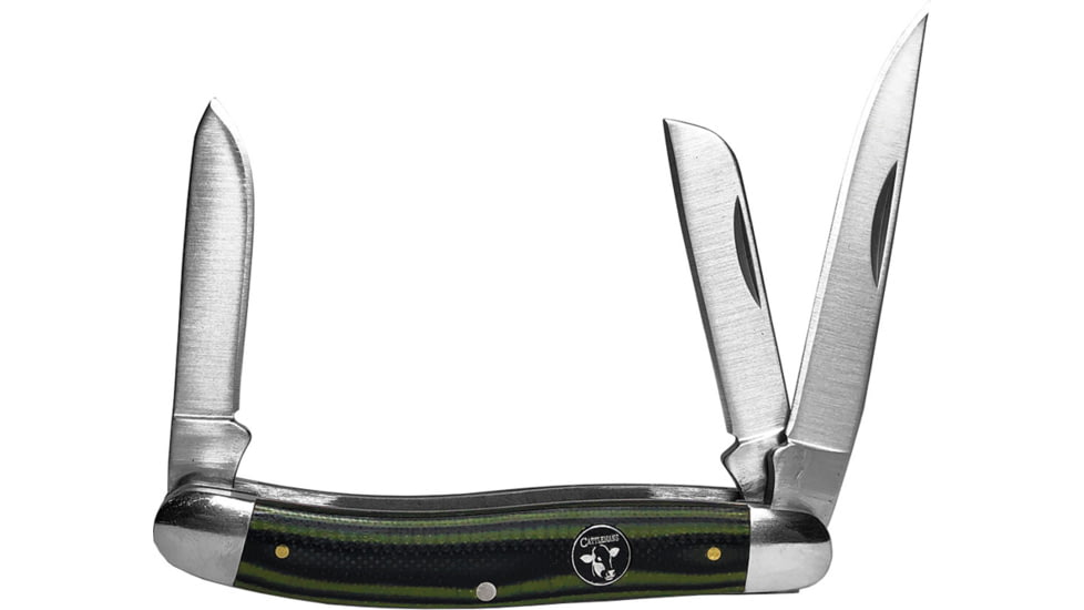 CattlemanS Cutlery Cowhand Stockman Green Folding Knife, Satin finish 3Cr13 stainless clip, sheepsfoot, and, Black and green G10 handle, CC0001GGN
