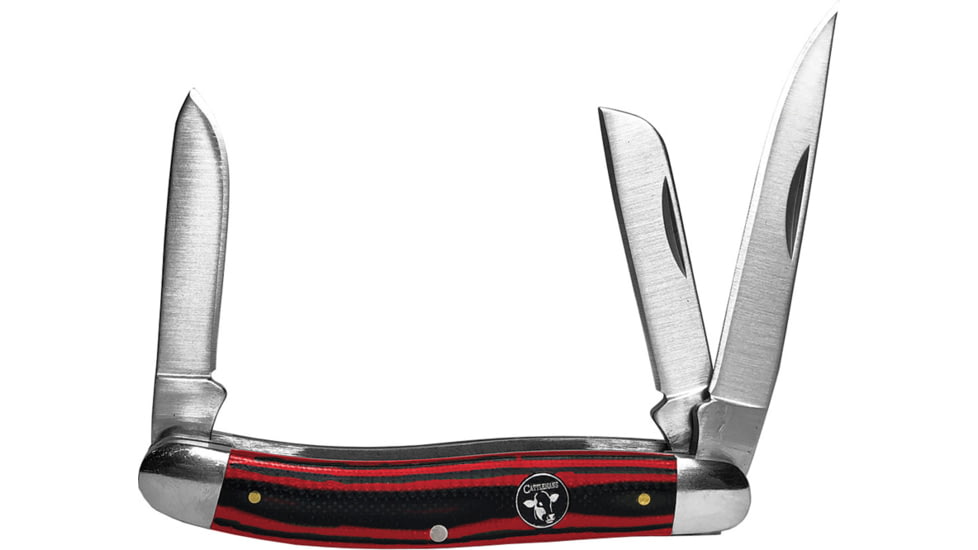 CattlemanS Cutlery Cowhand Stockman Red Folding Knife, Satin finish 3Cr13 stainless clip, sheepsfoot, and, Black and red G10 handle, CC0001GRD