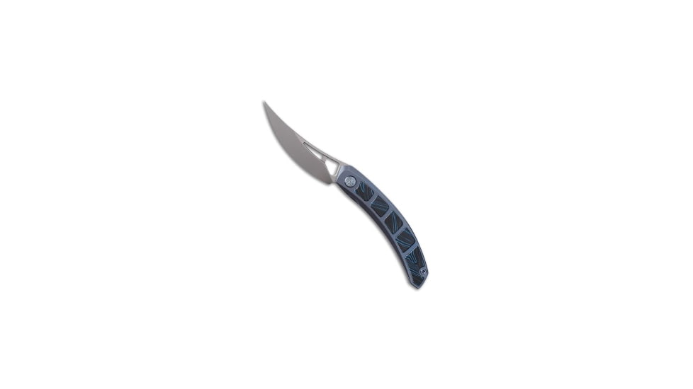 Cavol Knives Kamasu Folding Knife, 3.55in, Bohler M390 Stainless Steel, Trailing Point Blade, G-10, Titanium, Black/Blue Handle, Black/Blue/Gray, 8.47 inch, BHQ-197908