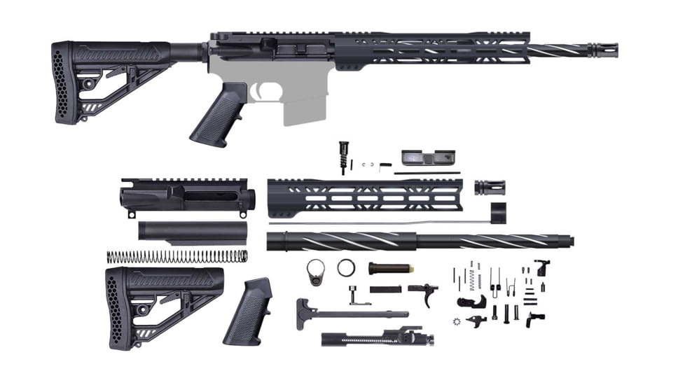 CBC Industries Unassembled AR-15 Rifle Kit, 16 in, 0.223 Wylde, 12in Hanguard, Bear Claw, Black, U-205-342