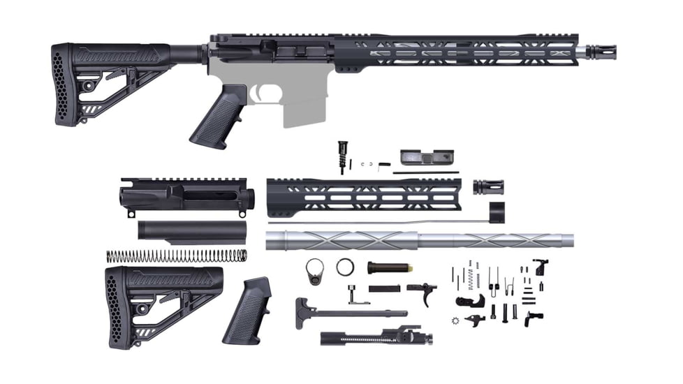 CBC Industries Unassembled AR-15 Rifle Kit, 16 in, 0.223 Wylde, 12in Hanguard, Diamond Flute, Black, U-205-179