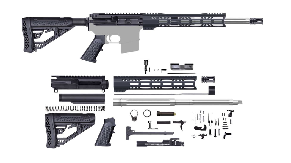 CBC Industries Unassembled AR-15 Rifle Kit, 16 in, 0.223 Wylde, 12in Hanguard, Straight Flute, Black, U-205-200