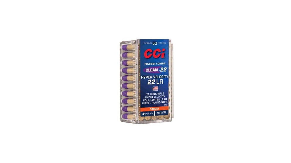CCI Ammunition Clean-2 Hyper Velocity .22 Long Rifle 31 Grain RN Brass Rimfire Ammo, 50 Rounds, 954CC