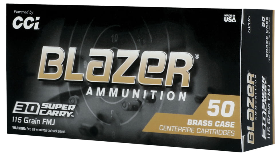 CCI Ammunition 30 Super Carry 115 Grain FMJ Brass Centerfire Pistol Ammo, 50 Rounds, 5205