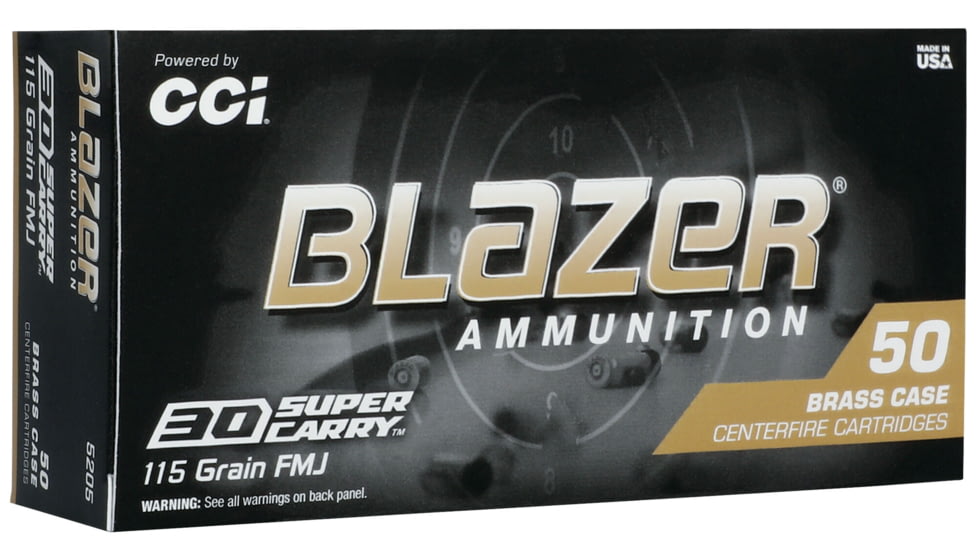 CCI Ammunition 30 Super Carry 115 Grain FMJ Brass Centerfire Pistol Ammo, 50 Rounds, 5205