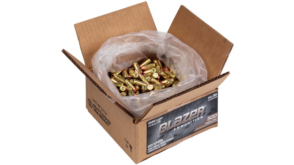 CCI Ammunition Blazer 9mm 115 Grain Full Metal Jacket Brass Cased Pistol Ammo, 500 Rounds, 5200BK500