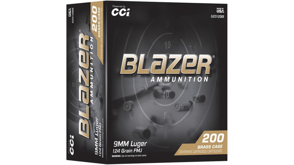 CCI Ammunition Blazer 9mm Luger 115 Grain FMJ Brass Pistol Ammo, 200 Rounds, 51992BB
