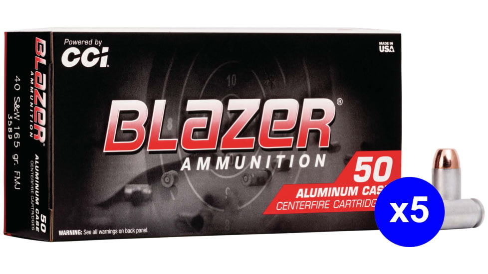 CCI Ammunition Blazer Aluminum .40 S&amp;W 165 Grain Full Metal Jacket Centerfire Pistol Ammo, 250 Rounds