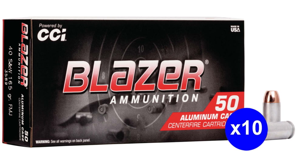 CCI Ammunition Blazer Aluminum .40 S&amp;W 165 Grain Full Metal Jacket Centerfire Pistol Ammo, 500 Rounds