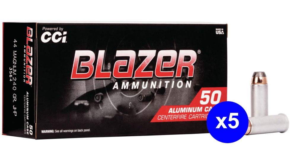 CCI Ammunition Blazer Aluminum .44 Magnum 240 Grain Jacketed Hollow Point Centerfire Pistol Ammo, 250 Rounds