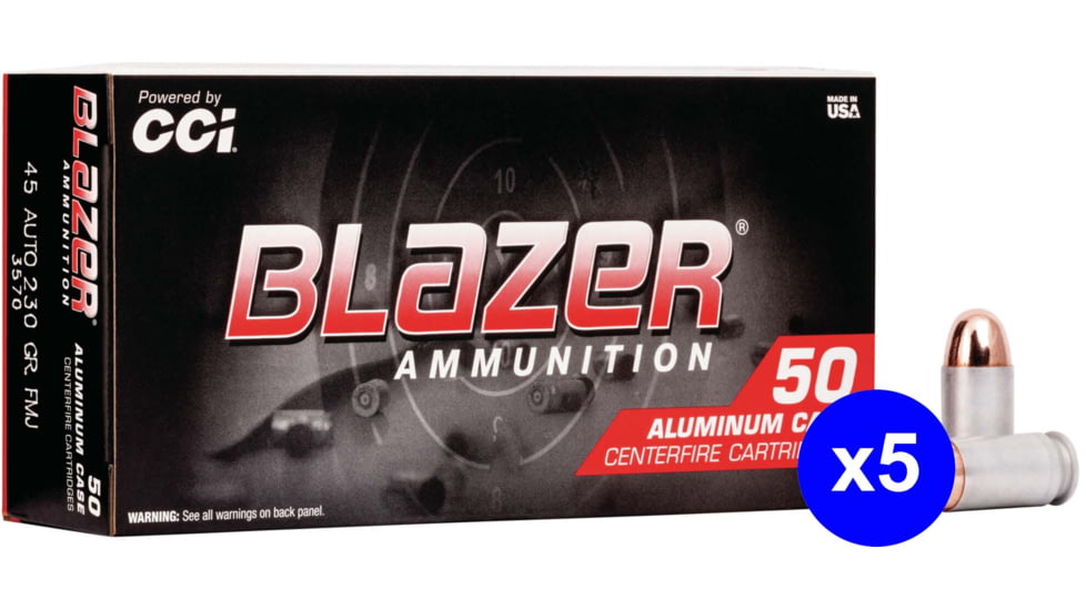 CCI Ammunition Blazer Aluminum .45 ACP 230 Grain Full Metal Jacket Centerfire Pistol Ammo, 250 Rounds