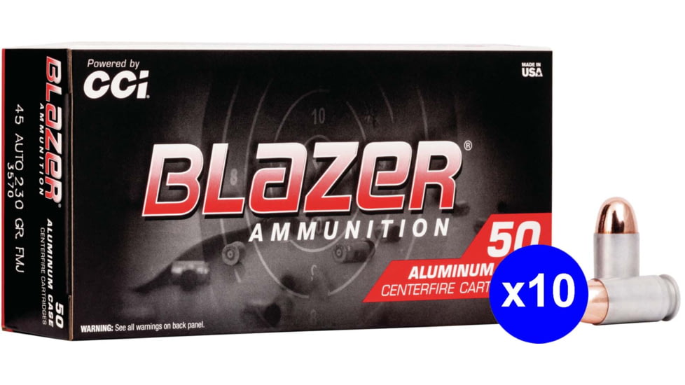 CCI Ammunition Blazer Aluminum .45 ACP 230 Grain Full Metal Jacket Centerfire Pistol Ammo, 500 Rounds