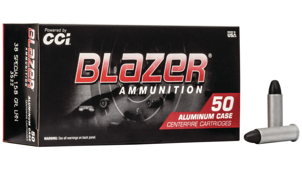CCI Ammunition Blazer .38 Special 158 Grain Lead Round Nose Aluminum Centerfire Pistol Ammo, 50 Rounds, 3522