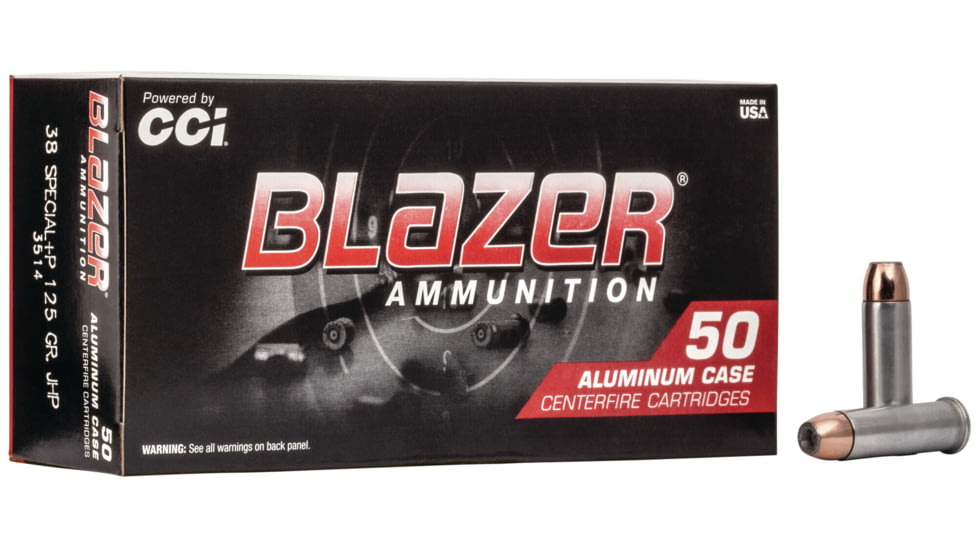 CCI Ammunition Blazer .38 Special +P 125 Grain Jacketed Hollow Point Aluminum Centerfire Pistol Ammo, 50 Rounds, 3514