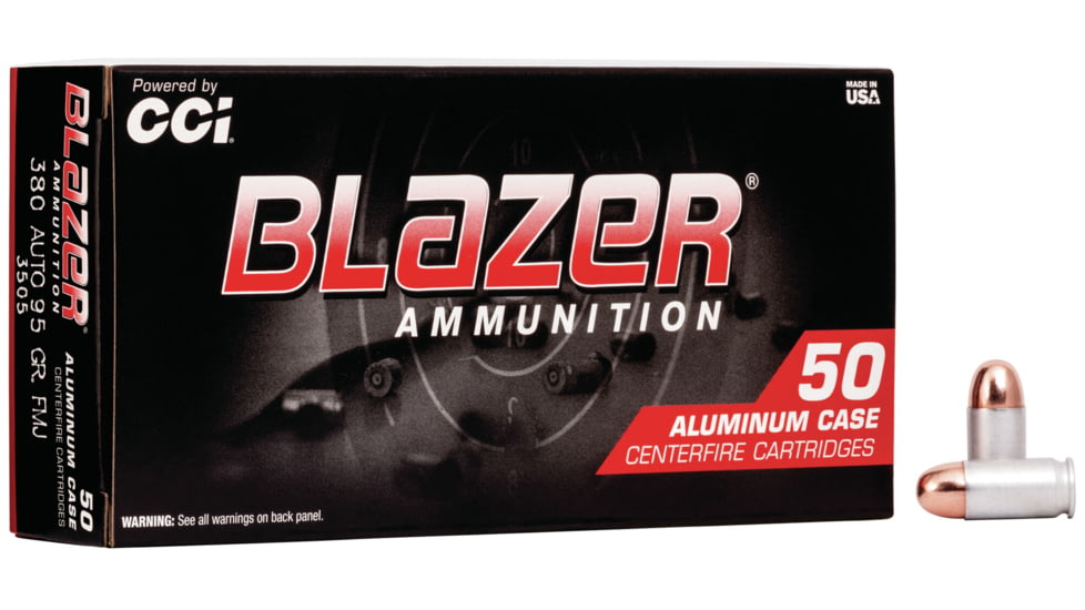 CCI Ammunition Blazer .380 ACP 95 Grain Full Metal Jacket Aluminum Centerfire Pistol Ammo, 50 Rounds, 3505