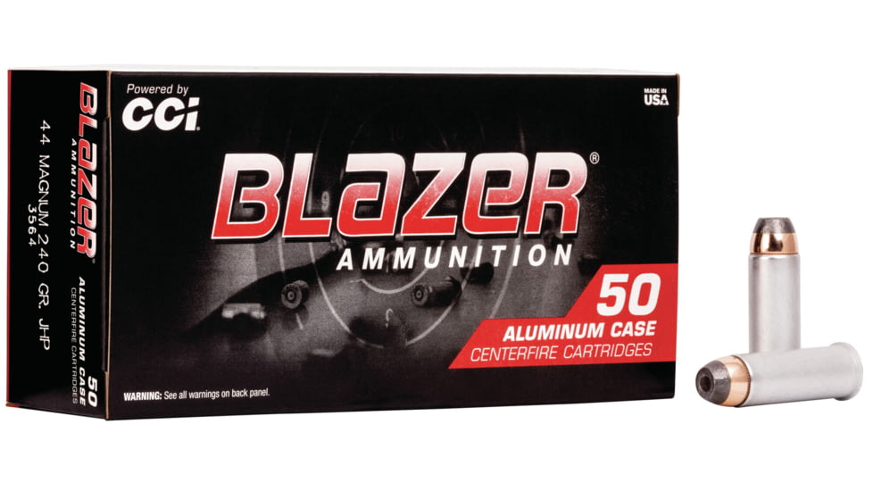 CCI Ammunition Blazer .44 Magnum 240 Grain Jacketed Hollow Point Aluminum Centerfire Pistol Ammo, 50 Rounds, 3564