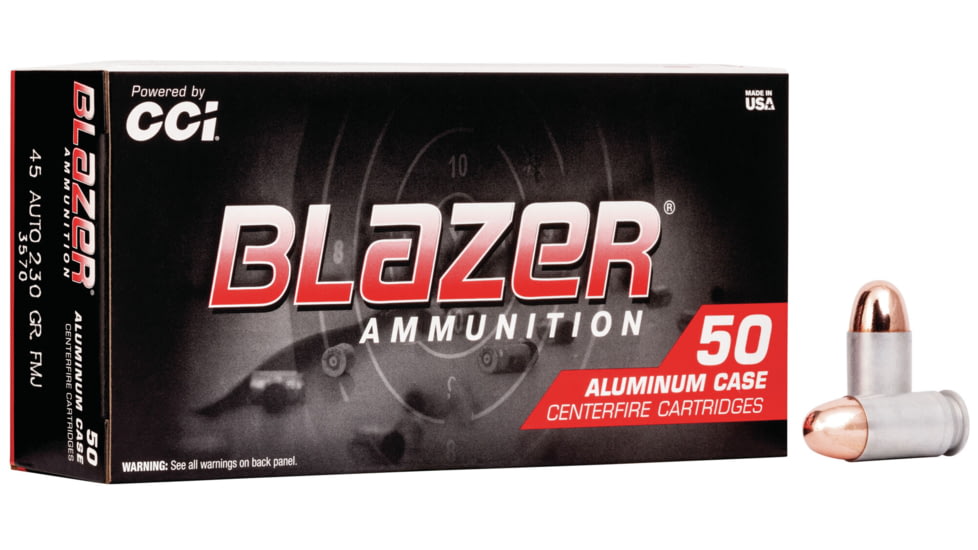 CCI Ammunition Blazer .45 ACP 230 Grain Full Metal Jacket Aluminum Centerfire Pistol Ammo, 50 Rounds, 3570