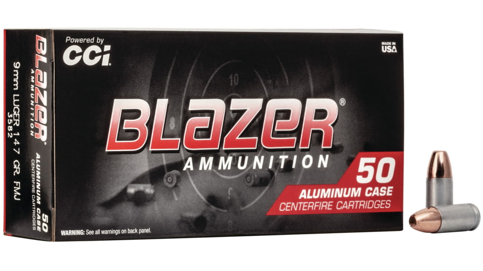 CCI Ammunition Blazer Aluminum 9mm Luger 147 grain Full Metal Jacket Centerfire Pistol Ammo, 50 Rounds, 3582