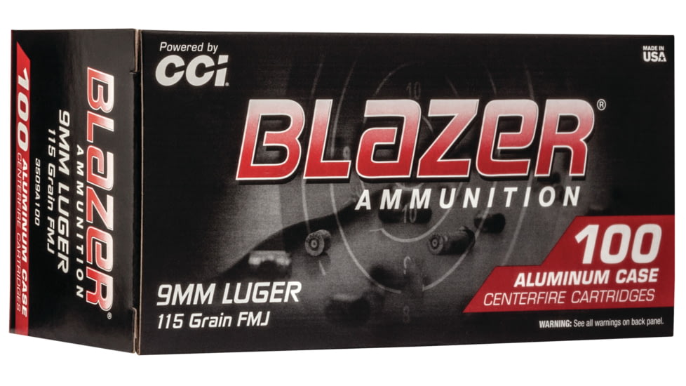 CCI Ammunition Blazer Aluminum 9mm Luger 115 grain Full Metal Jacket Round Nose Centerfire Pistol Ammo, 100 Rounds, 3509A100