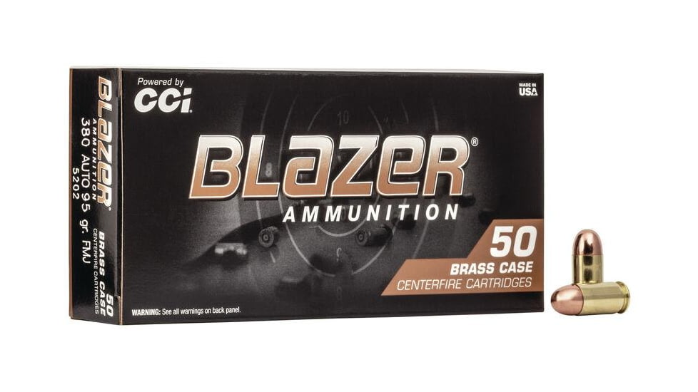 CCI Ammunition Blazer Brass Handgun Ammo .380 ACP 95 gr FMJ 945 fps 500/ct, 5002BK500