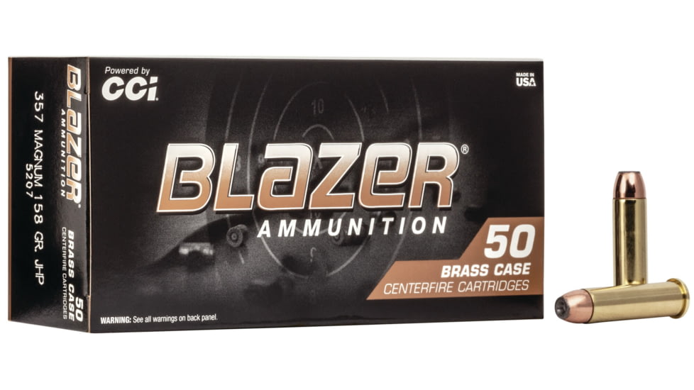 CCI Ammunition Blazer .357 Magnum 158 Grain Jacketed Hollow Point Brass Pistol Ammo, 50 Rounds, 5207