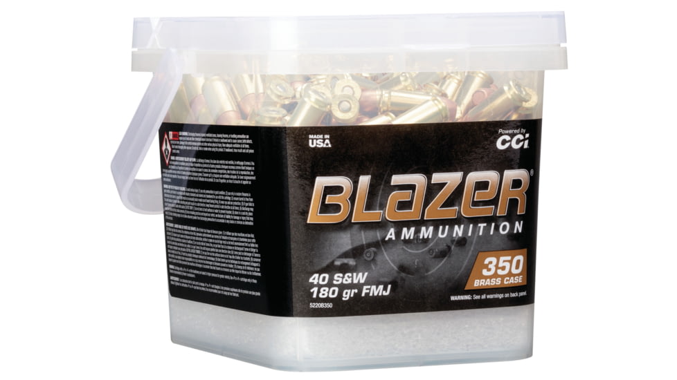CCI Ammunition Blazer Brass .40 S&amp;W 180 grain Full Metal Jacket Flat Nose Centerfire Pistol Ammo, 350 Rounds, 5220B350