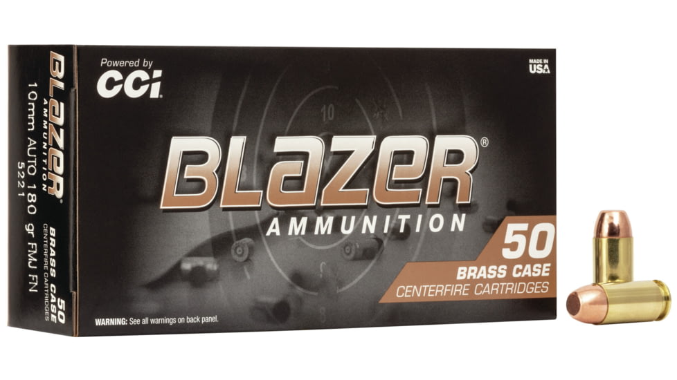 CCI Ammunition Blazer Brass 10mm 180 grain Full Metal Jacket Centerfire Pistol Ammo, 50 Rounds, 5221