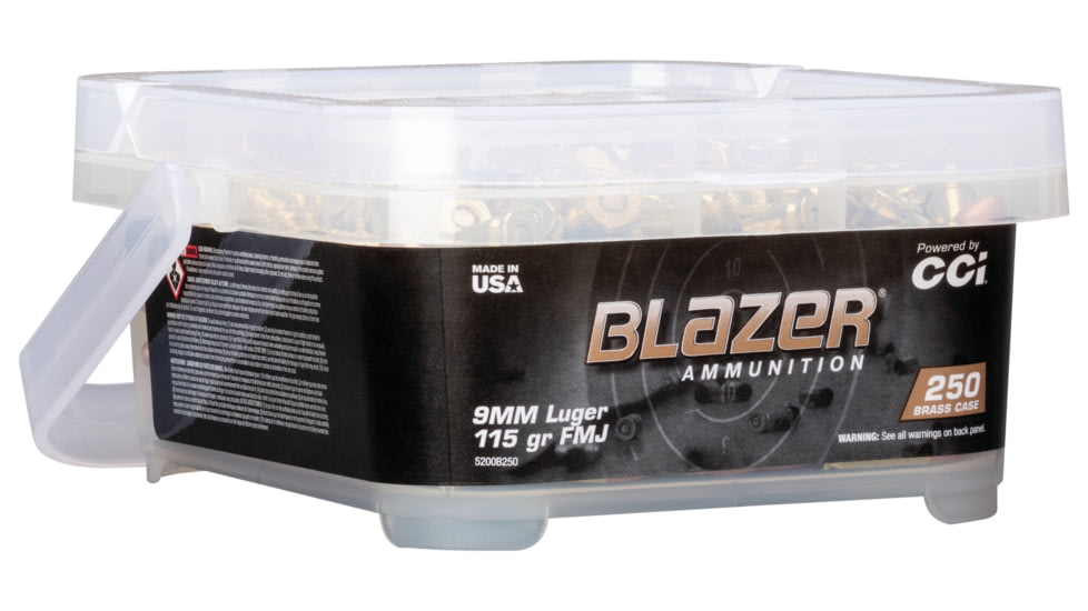 CCI Ammunition Blazer Brass 9mm Luger 115 grain Full Metal Jacket Round Nose Centerfire Pistol Ammo, 250 Rounds, 5200B250