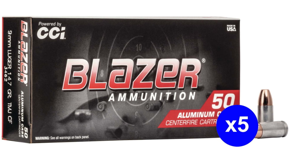 CCI Ammunition Blazer Clean-Fire 9mm Luger 147 Grain Total Metal Jacket Centerfire Pistol Ammo, 250 Rounds