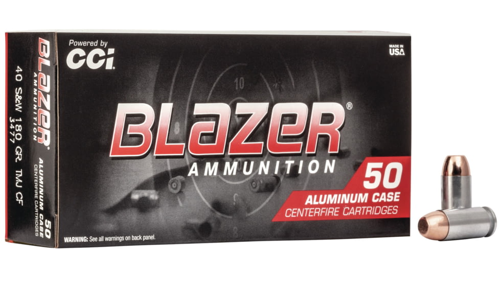 CCI Ammunition Blazer Clean-Fire .40 S&W 180 grain Total Metal Jacket Centerfire Pistol Ammo, 50 Rounds, 3477