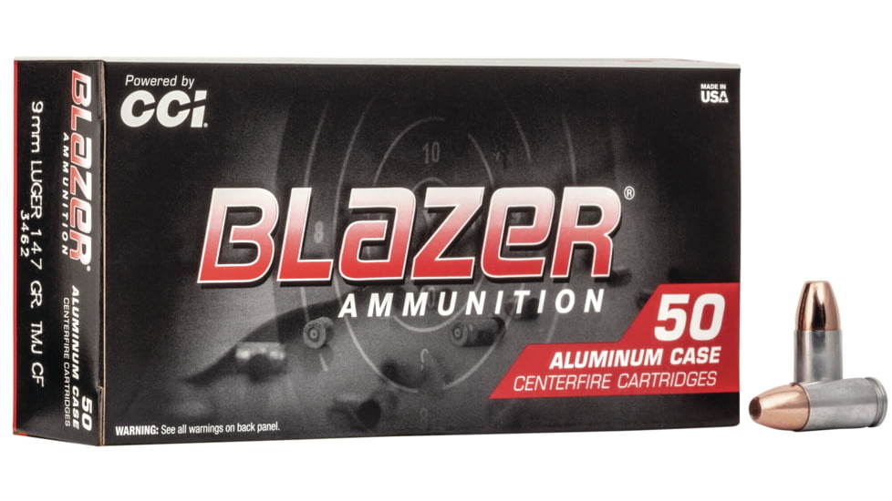 CCI Ammunition Blazer Clean-Fire 9mm Luger 147 grain Total Metal Jacket Centerfire Pistol Ammo, 50 Rounds, 3462