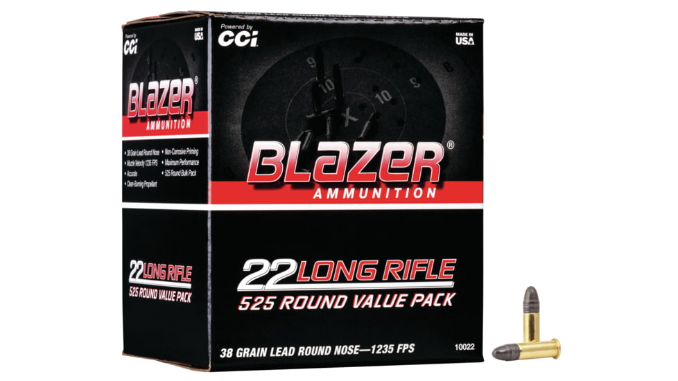 CCI Ammunition Blazer Rimfire .22 Long Rifle 38 Grain Lead Round Nose Rimfire Ammo, 525 Rounds, 10022