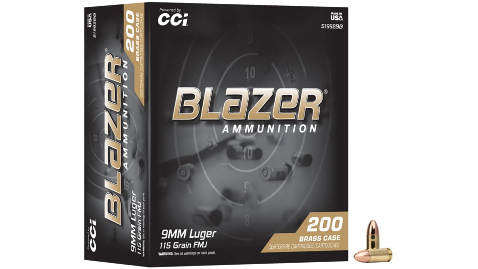 CCI Ammunition Blazer 9mm Luger 115 Grain FMJ Brass Pistol Ammunition