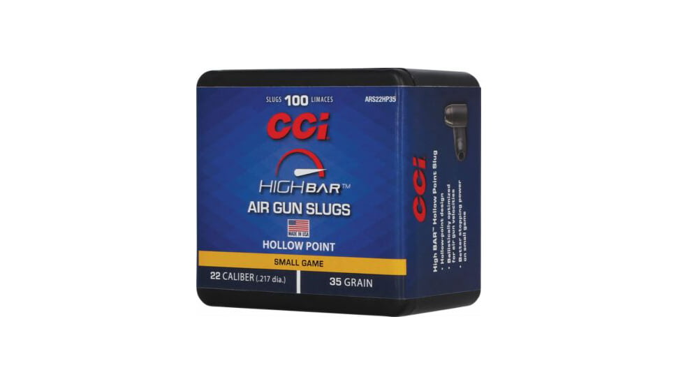 CCI Ammunition High Bar Air Gun Slugs .22 Caliber 35 Grain Hollow Point, 100 Pellets, ARS22HP35