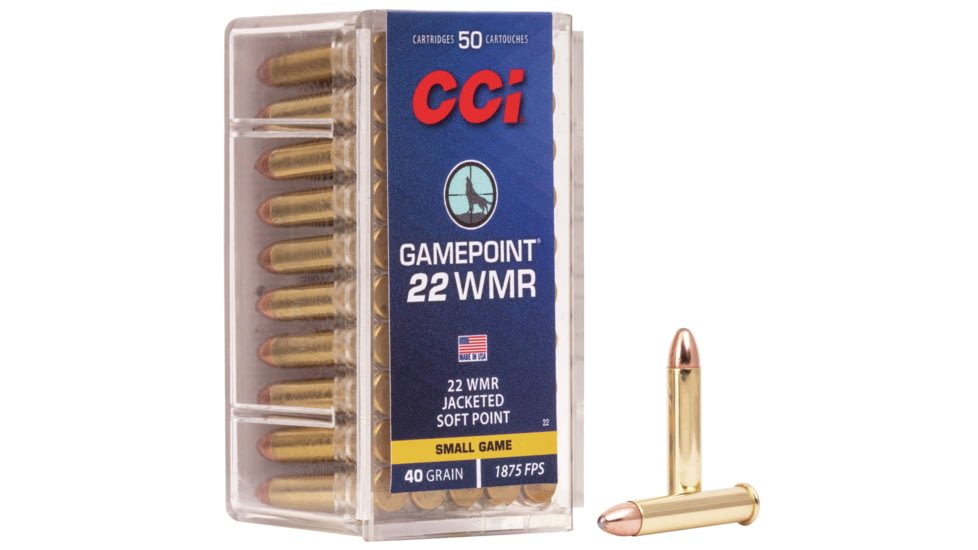 CCI Ammunition Gamepoint .22 Winchester Magnum Rimfire 40 Grain Jacketed Soft Point Rimfire Ammo, 50 Rounds, 22