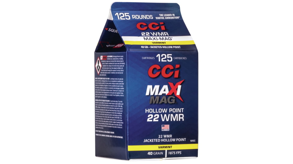 CCI Ammunition Maxi-Mag .22 Winchester Magnum Rimfire 40 Grain Jacketed Hollow Point Rimfire Ammo, 125 Rounds, 920CC