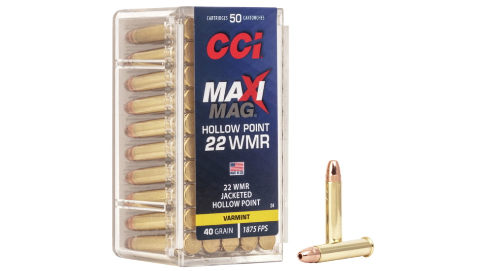 CCI Ammunition Maxi-Mag .22 Winchester Magnum Rimfire 40 Grain Jacketed Hollow Point Rimfire Ammo, 50 Rounds, 24