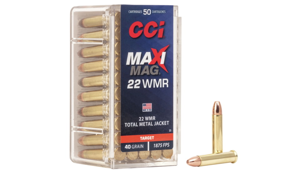 CCI Ammunition Maxi-Mag .22 Winchester Magnum Rimfire 40 Grain Total Metal Jacket Rimfire Ammo, 50 Rounds, 23