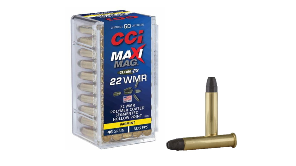 CCI Ammunition Maxi-Mag .22 Winchester Magnum 46 Grain Segmented HP Brass Rimfire Ammo, 50 Rounds, 972CC