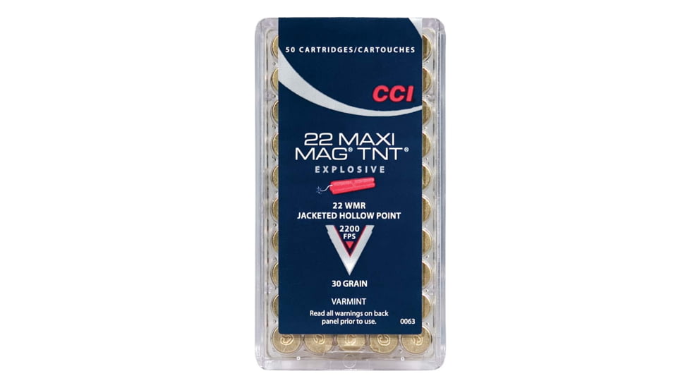 CCI Ammunition Maxi-Mag .22 Winchester Magnum Rimfire 30 Grain TNT Jacketed Hollow Point Rimfire Ammo, 50 Rounds, 63