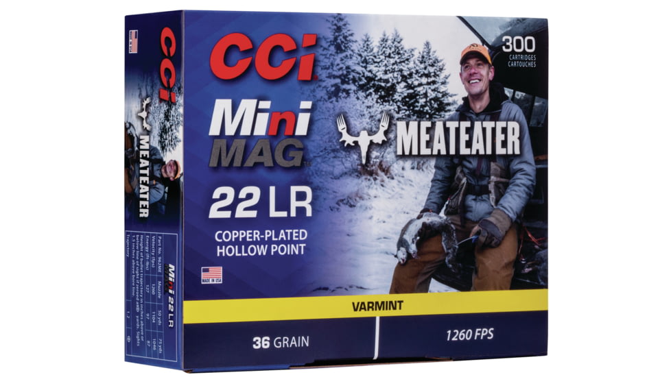 CCI Ammunition MeatEater Series Mini-Mag .22 Long Rifle 36 grain Copper Plated Hollow Point Rimfire Ammo, 300 Rounds, 962ME