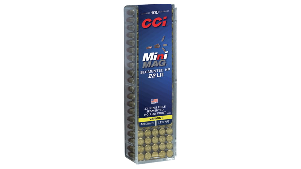 CCI Ammunition Mini-Mag .22 Long Rifle 40 Grain Segmented Hollow Point Rimfire Ammo, 100 Rounds, 36CC